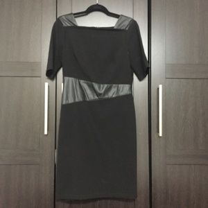 Black Faux Leather Elbow Sleeves Dress